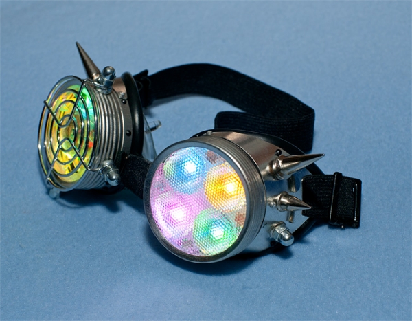 Кибер очки (гогглы) с шипами, кулером, рассеивателем, и RGB диодами