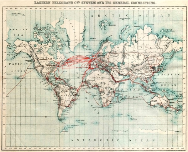Карта подводных телеграфных кабелей.