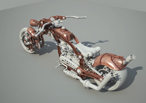 Steampunk Chopper-Bike - Чоппер в стиле Стимпанк 3D WIP Часть 2 (Фото 3)