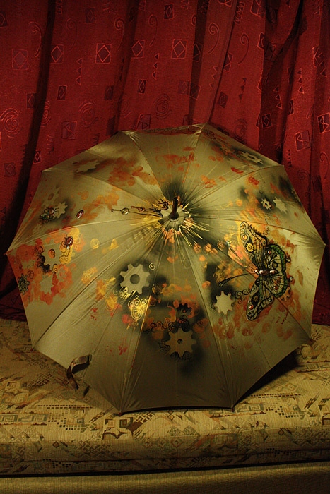 Зонт с авторской росписью в стиле стимпанк "Бабочка" (Фото 2)