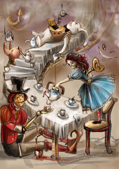 Алиса в стране чудес рисунок чаепитие